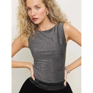 Reformation Dusk Knit Top - S - Black Silver Sparkle Brand New with Tags